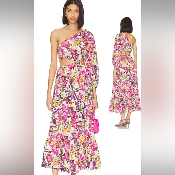 NWT MISA Los Angeles One Shouldered Floral Mahika Dress Sz Large/ Retail $470 - Picture 1 of 6